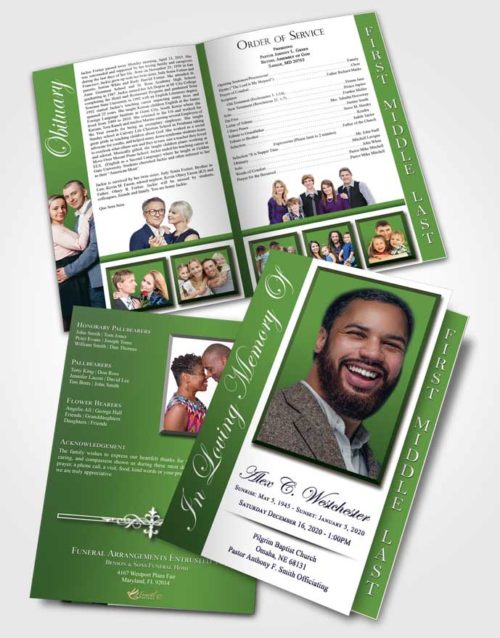 2 Page Graduated Step Fold Funeral Program Template Brochure Tranquil Radiance