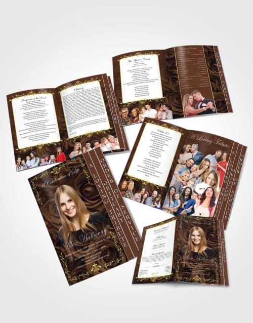 4 Page Graduated Step Fold Obituary Template Brochure Dazzling Afternoon Royal Rose