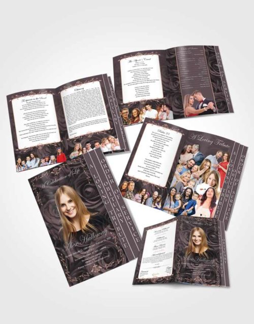 4 Page Graduated Step Fold Obituary Template Brochure Humble Afternoon Royal Rose
