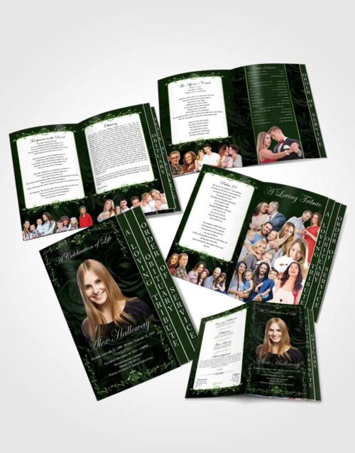 4 Page Graduated Step Fold Obituary Template Brochure Spring Afternoon Royal Rose