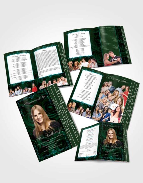 4 Page Graduated Step Fold Obituary Template Brochure Summer Afternoon Royal Rose