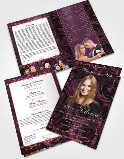 Bifold Order Of Service Obituary Template Brochure Ambient Afternoon Royal Rose