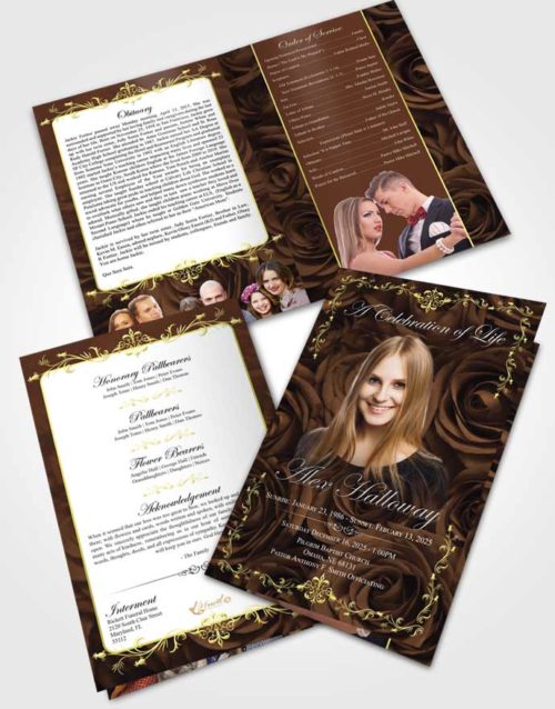 Bifold Order Of Service Obituary Template Brochure Dazzling Afternoon Royal Rose