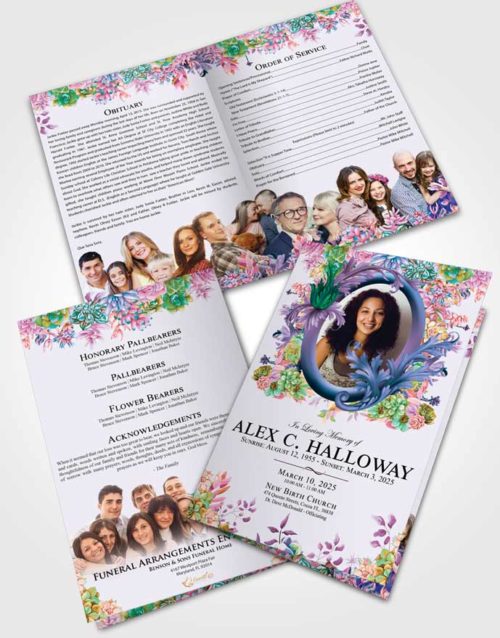 Bifold Order Of Service Obituary Template Brochure Devoted Afternoon Succulents