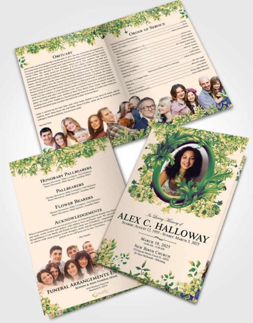 Bifold Order Of Service Obituary Template Brochure Emerald Serenity Afternoon Succulents
