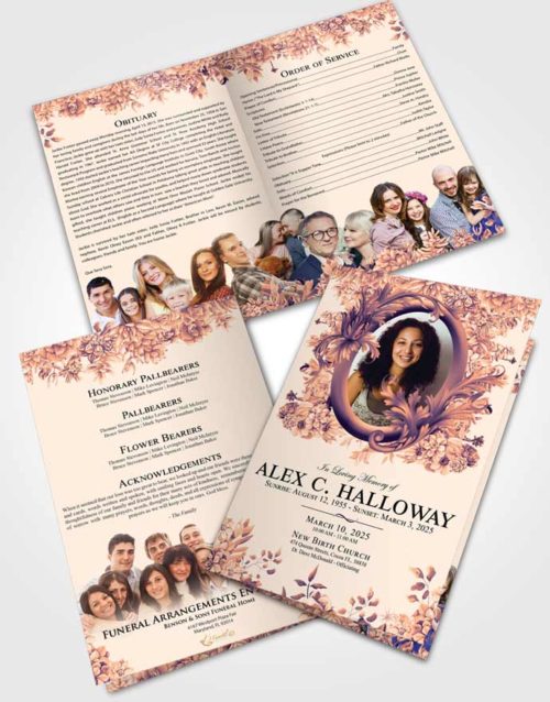 Bifold Order Of Service Obituary Template Brochure Gentle Afternoon Succulents