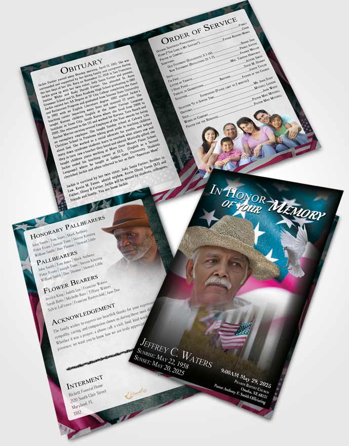 Bifold Order Of Service Obituary Template Brochure Gentle American Dream