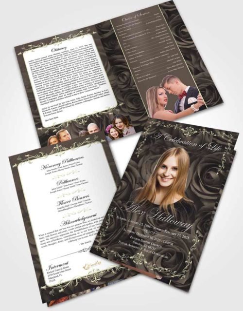 Bifold Order Of Service Obituary Template Brochure Quiet Afternoon Royal Rose