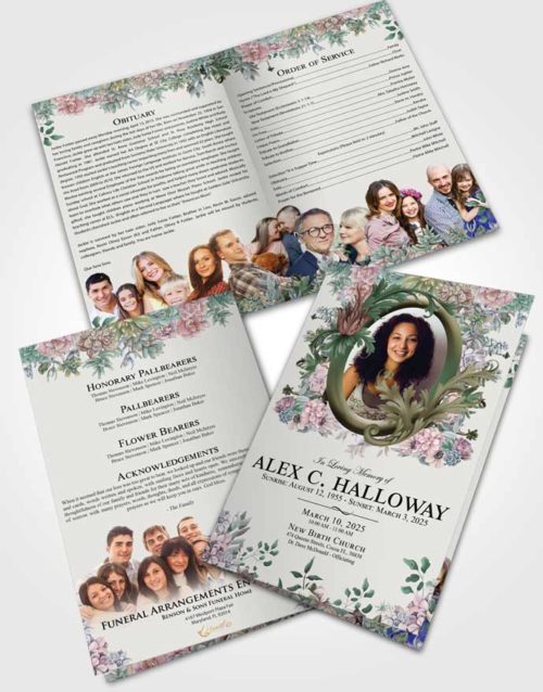 Bifold Order Of Service Obituary Template Brochure Thoughtful Afternoon Succulents