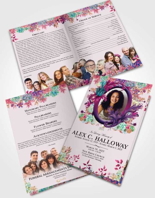 Bifold Order Of Service Obituary Template Brochure Welcoming Afternoon Succulents