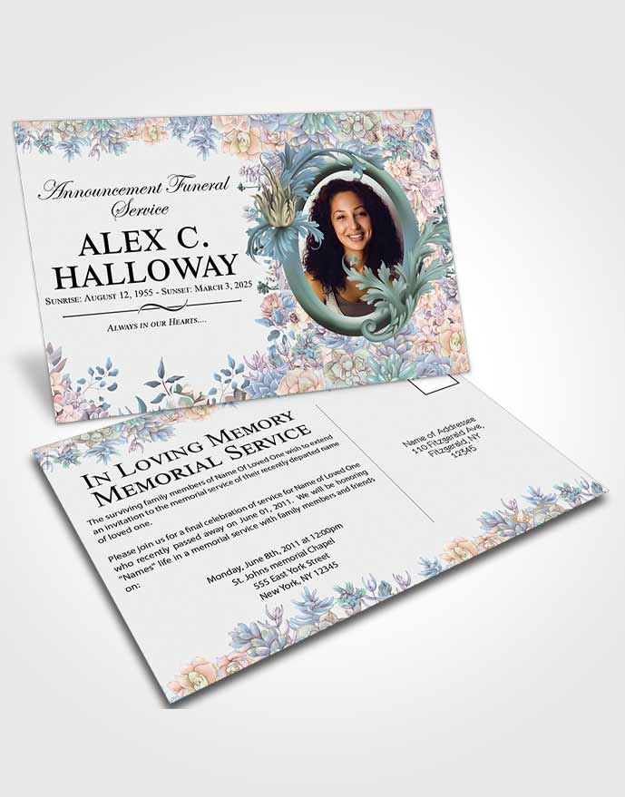 Funeral Announcement Card Template Delicate Afternoon Succulents
