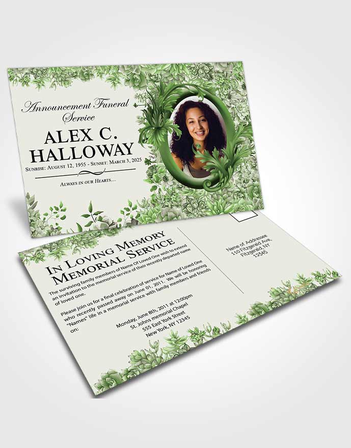 Funeral Announcement Card Template Loving Afternoon Succulents