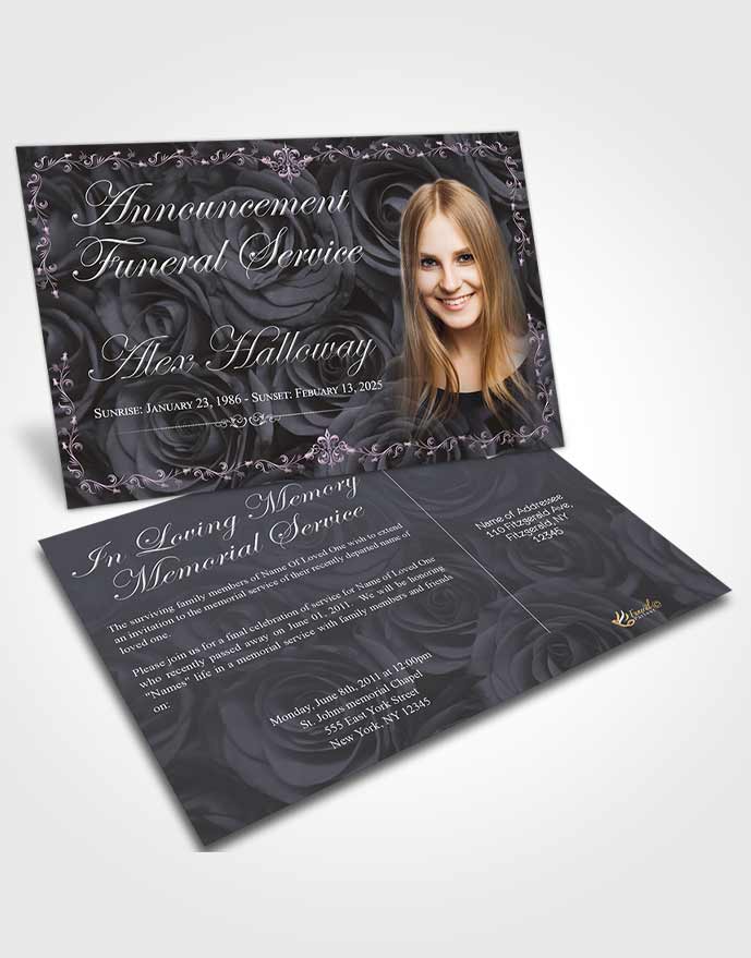 Funeral Announcement Card Template Passionate Afternoon Royal Rose