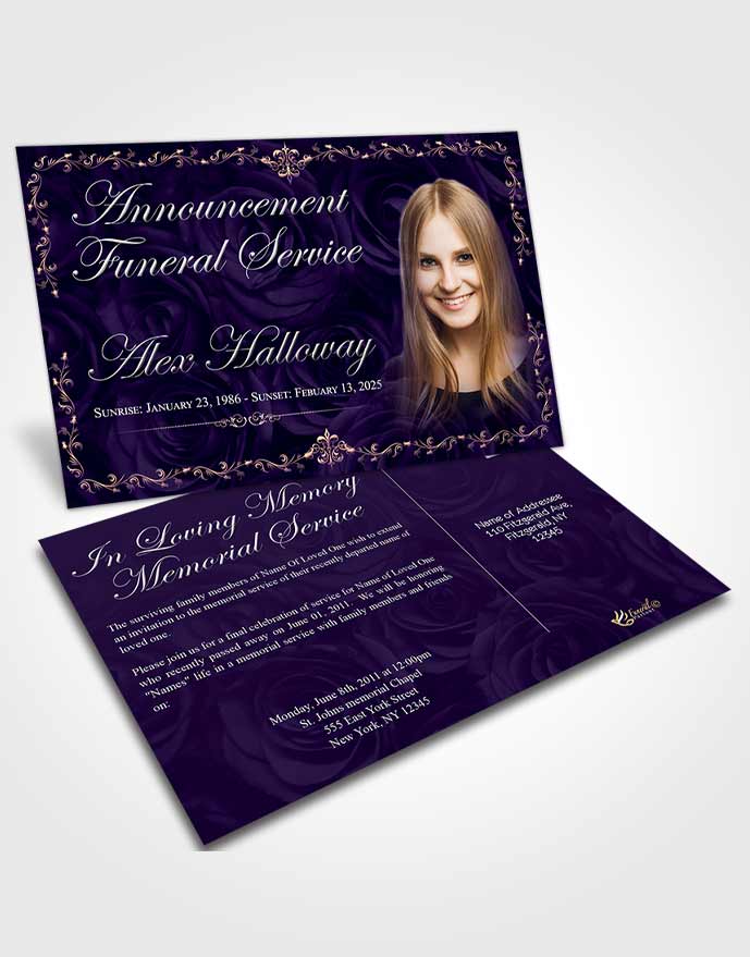 Funeral Announcement Card Template Smooth Afternoon Royal Rose
