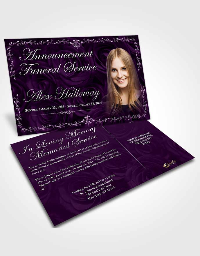 Funeral Announcement Card Template Soothing Afternoon Royal Rose