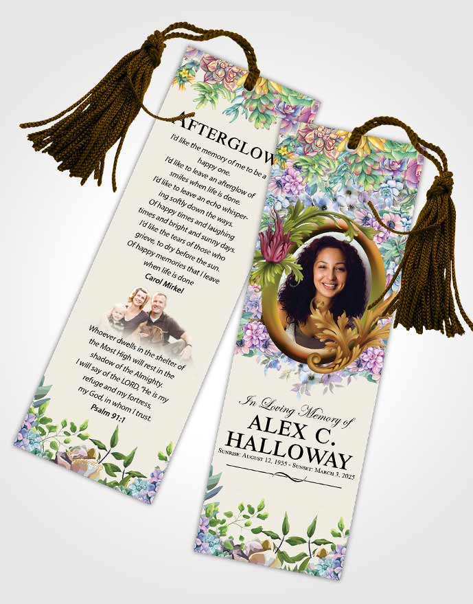 Funeral Bookmark Template Calm Afternoon Succulents