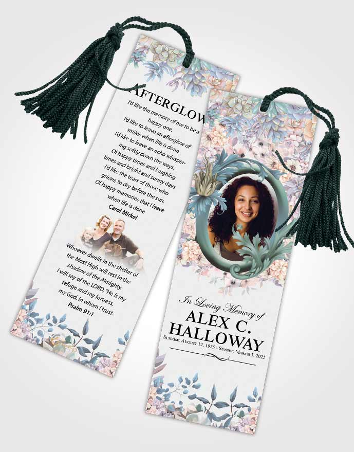 Funeral Bookmark Template Delicate Afternoon Succulents