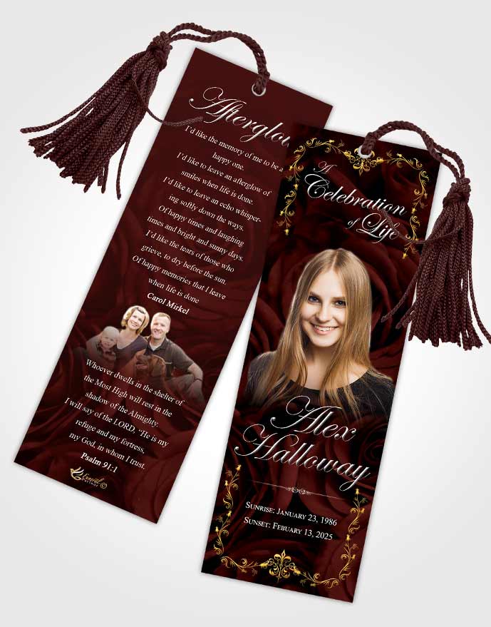 Funeral Bookmark Template Early Afternoon Royal Rose