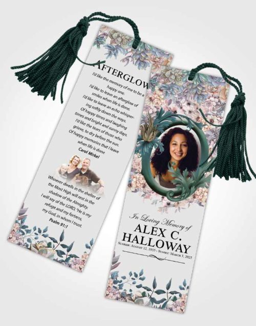 Funeral Bookmark Template Elegant Afternoon Succulents