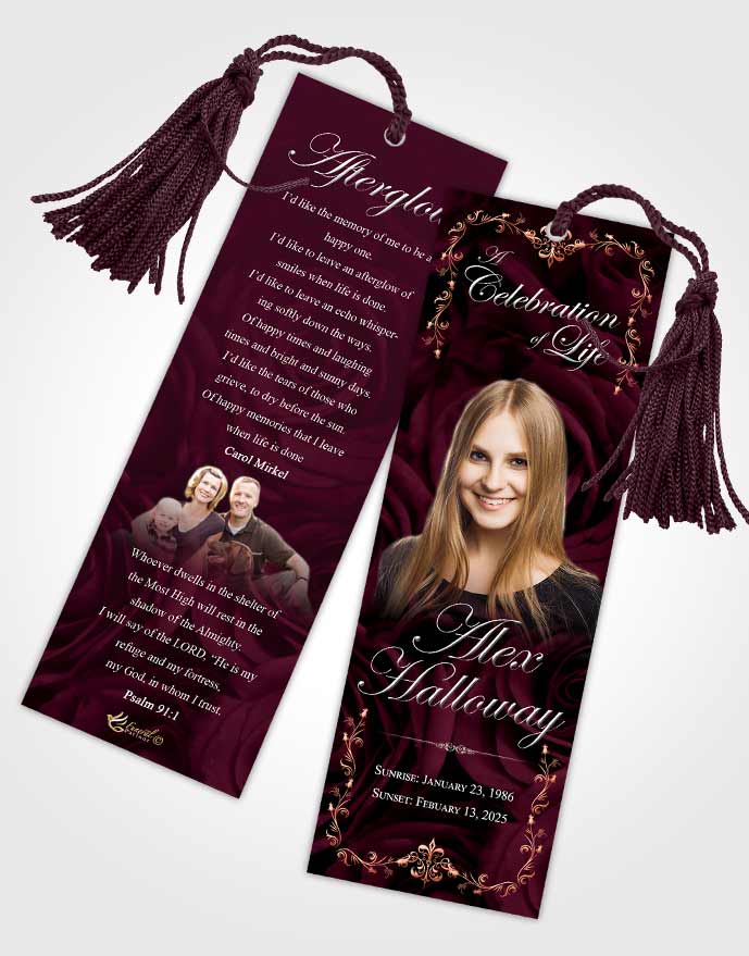 Funeral Bookmark Template Gentle Afternoon Royal Rose