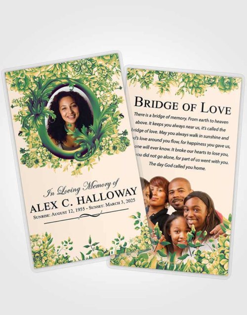 Funeral Prayer Card Template Emerald Serenity Afternoon Succulents