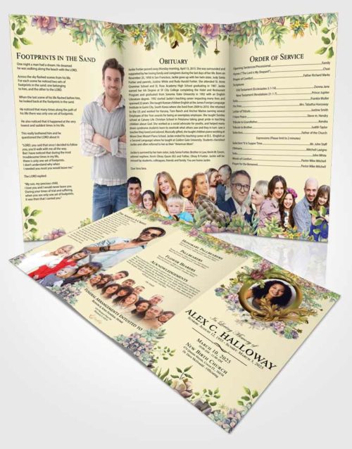 Obituary Template Trifold Brochure Affectionate Afternoon Succulents