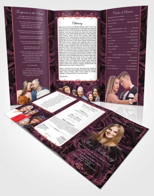 Obituary Template Trifold Brochure Ambient Afternoon Royal Rose