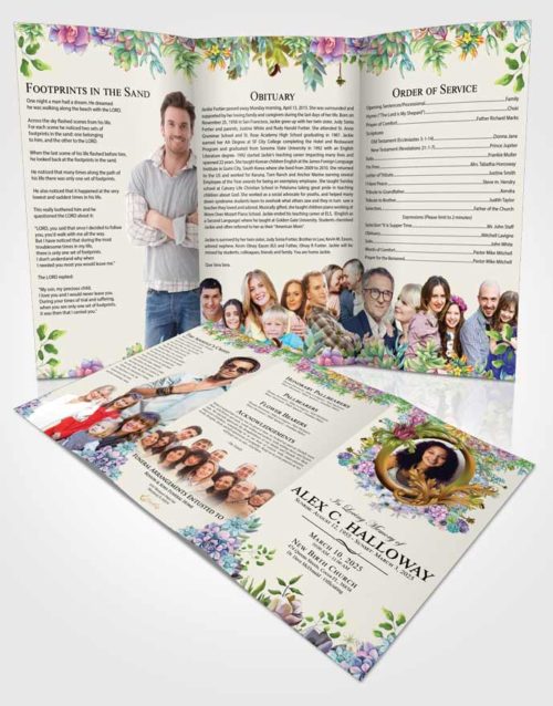 Obituary Template Trifold Brochure Calm Afternoon Succulents