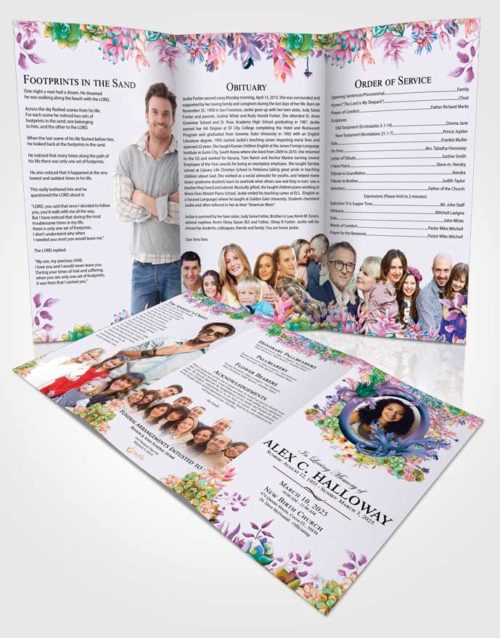 Obituary Template Trifold Brochure Devoted Afternoon Succulents