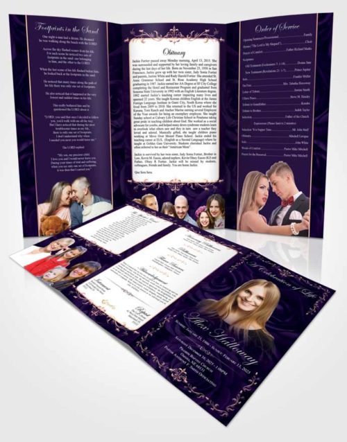 Obituary Template Trifold Brochure Smooth Afternoon Royal Rose