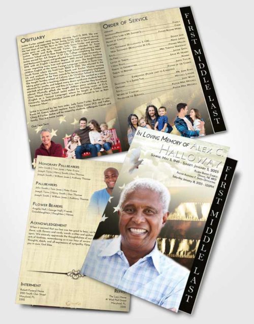 2 Page Graduated Step Fold Funeral Program Template Brochure At Dusk American Veteran