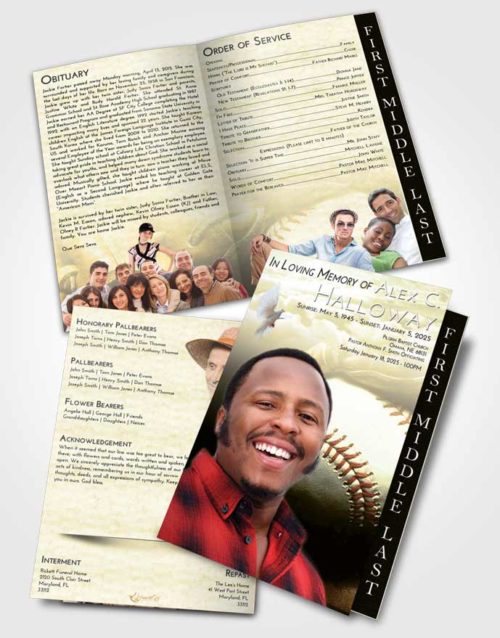 2 Page Graduated Step Fold Funeral Program Template Brochure At Dusk Baseball Life