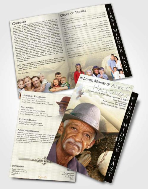 2 Page Graduated Step Fold Funeral Program Template Brochure At Dusk Baseball Peace