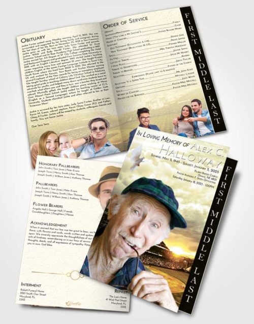 2 Page Graduated Step Fold Funeral Program Template Brochure At Dusk Baseball Stadium