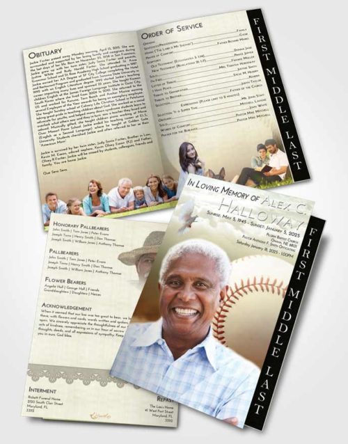 2 Page Graduated Step Fold Funeral Program Template Brochure At Dusk Baseball Victory