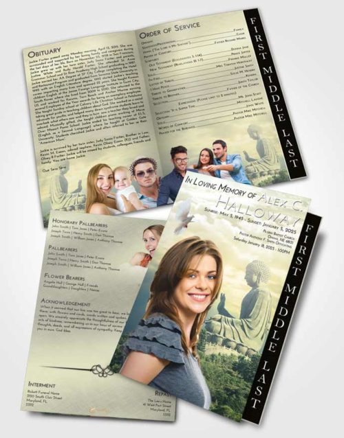 2 Page Graduated Step Fold Funeral Program Template Brochure At Dusk Buddha Surprise