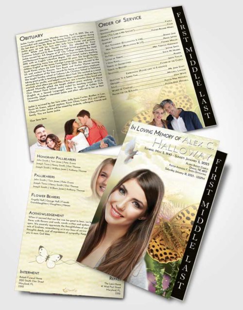 2 Page Graduated Step Fold Funeral Program Template Brochure At Dusk Butterfly Peace