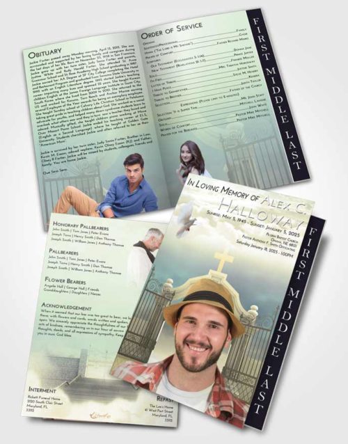 2 Page Graduated Step Fold Funeral Program Template Brochure At Dusk Clear Gates For Heaven