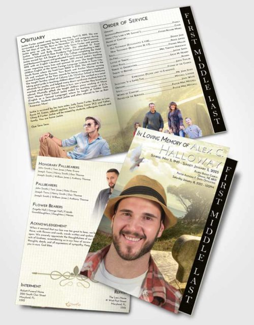 2 Page Graduated Step Fold Funeral Program Template Brochure At Dusk Coastal Gaze