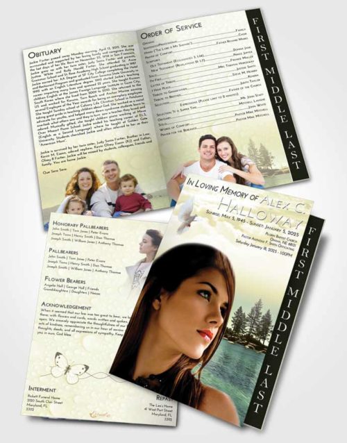 2 Page Graduated Step Fold Funeral Program Template Brochure At Dusk Coral Waters