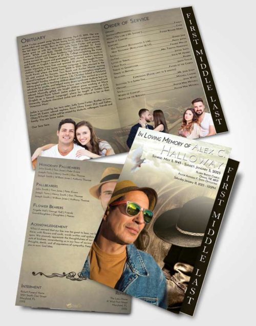 2 Page Graduated Step Fold Funeral Program Template Brochure At Dusk Cowboy Desire
