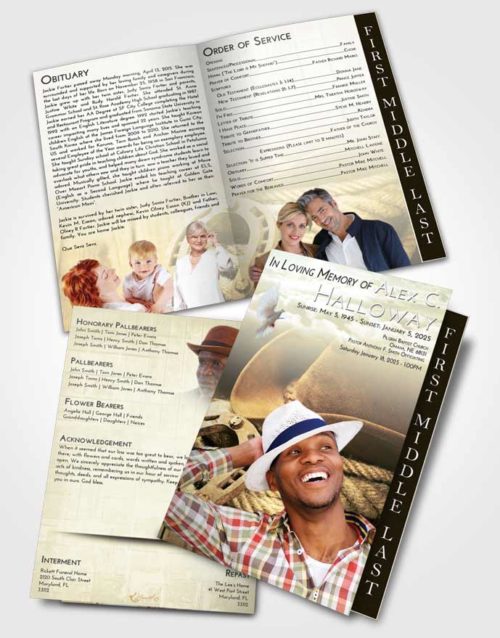 2 Page Graduated Step Fold Funeral Program Template Brochure At Dusk Cowboy Divinity