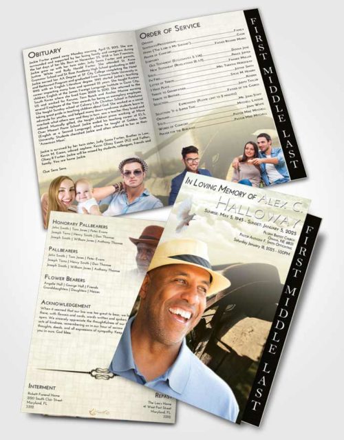 2 Page Graduated Step Fold Funeral Program Template Brochure At Dusk Cowboy Honor