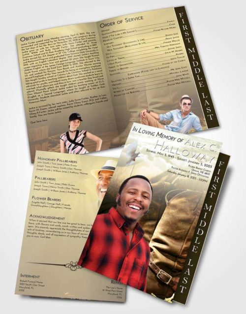 2 Page Graduated Step Fold Funeral Program Template Brochure At Dusk Cowboy Love