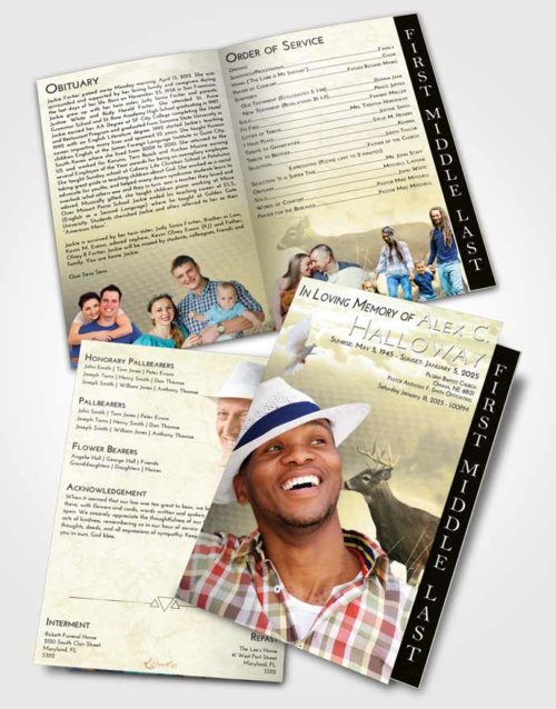 2 Page Graduated Step Fold Funeral Program Template Brochure At Dusk Deer Game