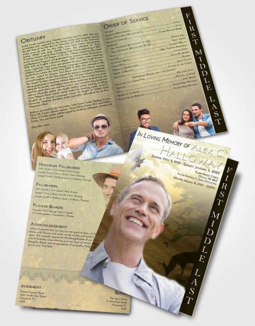 2 Page Graduated Step Fold Funeral Program Template Brochure At Dusk Deer Hunt
