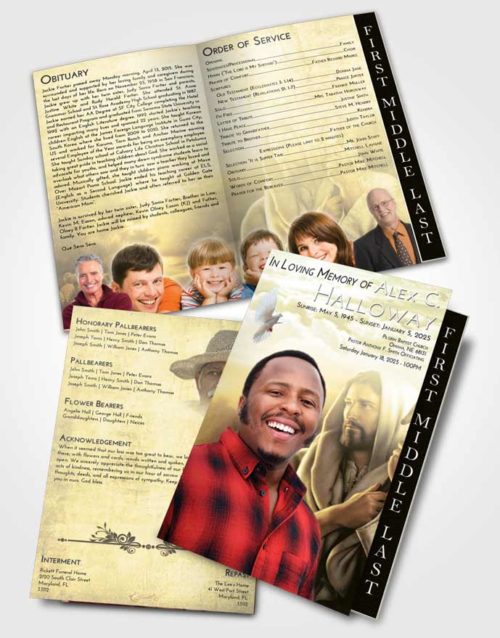 2 Page Graduated Step Fold Funeral Program Template Brochure At Dusk Faith in Jesus