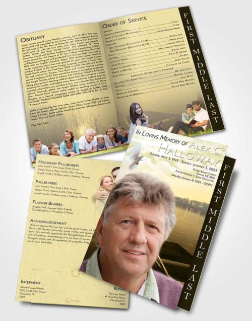 2 Page Graduated Step Fold Funeral Program Template Brochure At Dusk Fishing Boat