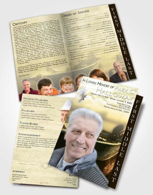2 Page Graduated Step Fold Funeral Program Template Brochure At Dusk Fishing Life