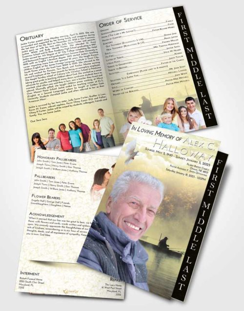 2 Page Graduated Step Fold Funeral Program Template Brochure At Dusk Fishing Tranquility